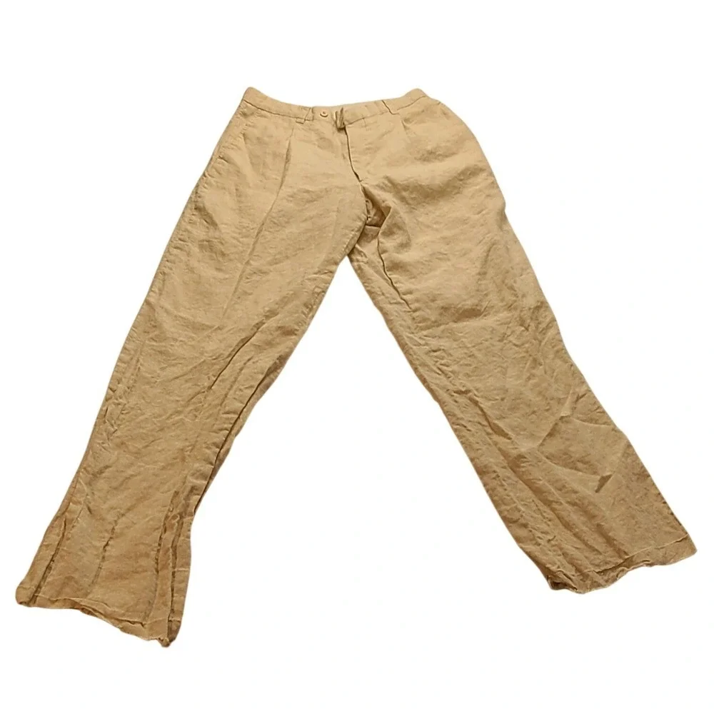 Inserch Men's 36x31 Linen Pleated Trousers Pants Beige Tan Frayed Hem‎ Neutral